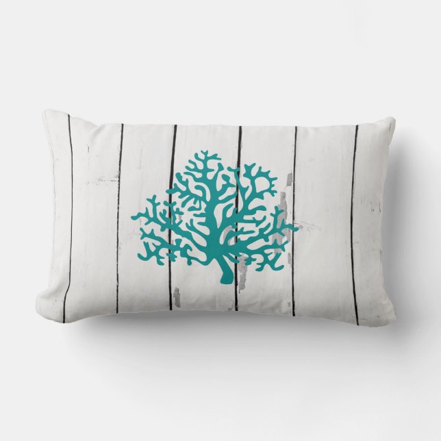 Koraalrif Schip Rustiek Hout Strand Decor Kussen (Voorkant)