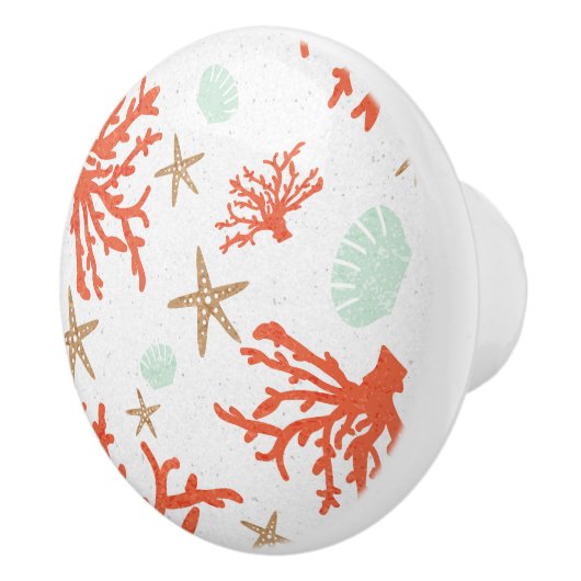Koraalrif & Sea Shells Beach Sinaasappel Keramische Knop (Rechts)