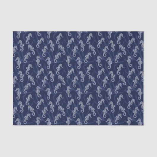 Koraalrif Seahorse - Navy Blue Tissuepapier (Voorkant)