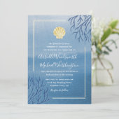 Koraalrif Seashell Beach Wedding Invitations Kaart (Staand voorkant)