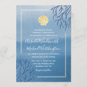 Koraalrif Seashell Beach Wedding Invitations Kaart