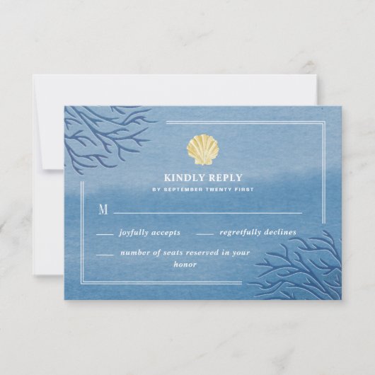 Koraalrif Seashell Beach Wedding RSVP-kaarten RSVP Kaartje (Voorkant)