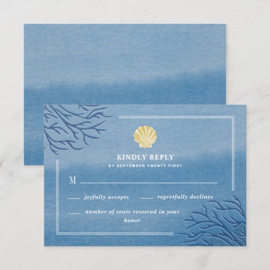 Koraalrif Seashell Beach Wedding RSVP-kaarten RSVP Kaartje (Voorkant / Achterkant)