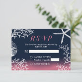 Koraalrif Starfish marine roze strand bruiloft RSV RSVP Kaartje (Staand voorkant)