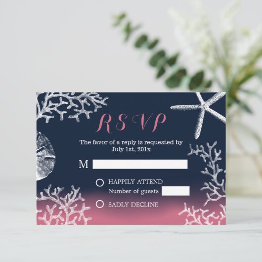 Koraalrif Starfish marine roze strand bruiloft RSV RSVP Kaartje (Staand voorkant)
