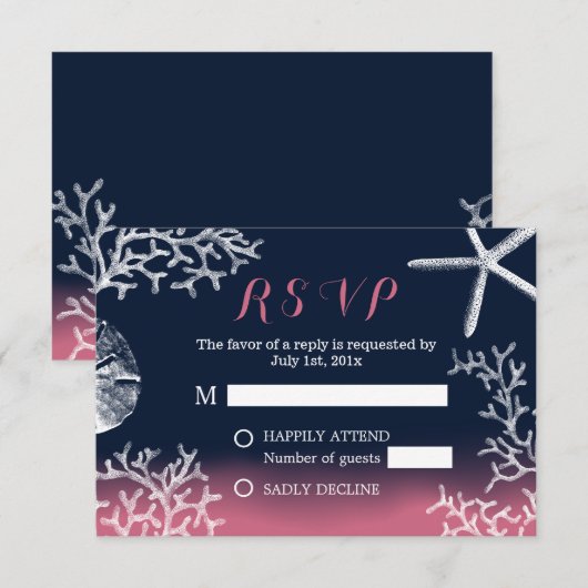Koraalrif Starfish marine roze strand bruiloft RSV RSVP Kaartje (Voorkant / Achterkant)