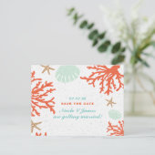 Koraalrif Strand Zeeschelp Zeester Save The Date Aankondigingskaart (Staand voorkant)