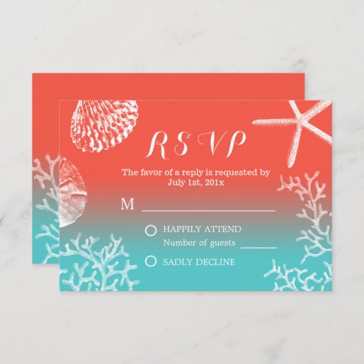 Koraalrif strandstrand bruiloft RSVP-respons RSVP Kaartje (Voorkant / Achterkant)