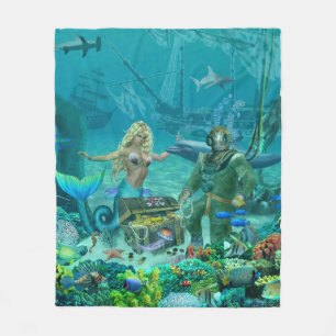 Koraalrif van Mermaid Fleece Deken