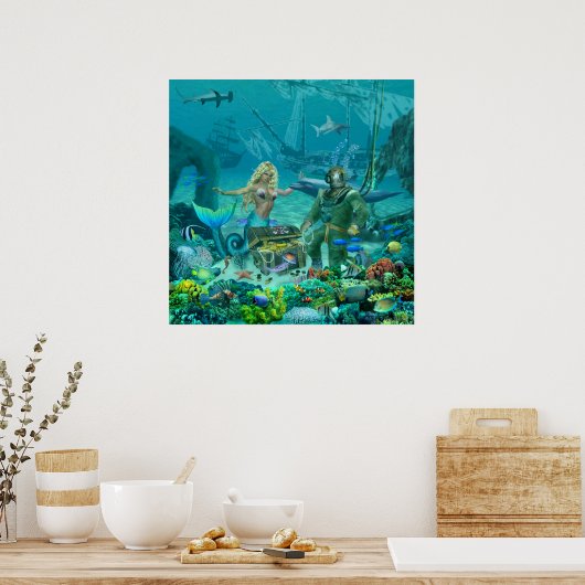 Koraalrif van Mermaid Poster (Keuken)