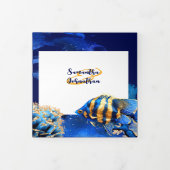 Koraalrif vis tropisch blauw sinaasappel kust chic drieluik uitnodiging (Cover)