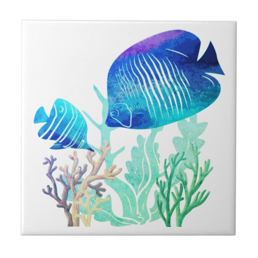 Koraalrif Vissen Watercolor Stijl Zeeleven Tegeltje (Voorkant)