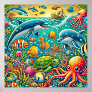 Koraalrif-wandkunst – Levendige oceaanlevens nurse Poster