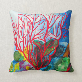 Koraalrif — waterverf — Great Barrier Reef — kunst Kussen