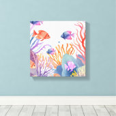 koraalrif | Waterverf kleurrijke vis oceaan Canvas Afdruk (Insitu (Houten vloer))