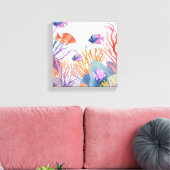 koraalrif | Waterverf kleurrijke vis oceaan Canvas Afdruk (Insitu (Woonkamer))