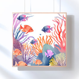 Koraalrif | Waterverf Kleurrijke Vissen Oceaan Poster