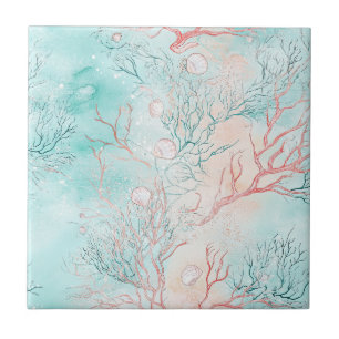 Koraalrif Zeeschelp Aquarelpatroon Tegeltje