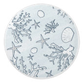 Koraalrif & zeeschelpen Strand Blauw Grijs Keramische Knop (Voorkant)