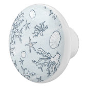 Koraalrif & zeeschelpen Strand Blauw Grijs Keramische Knop (Rechts)