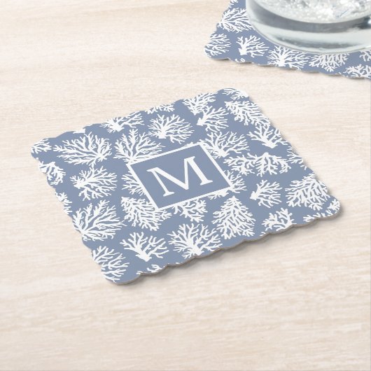 Koraalriffen zomerkustmonogram buiten kartonnen onderzetters (Gebogen)