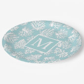 Koraalriffen zomerkustmonogram buiten papieren bordje (Gekanteld)