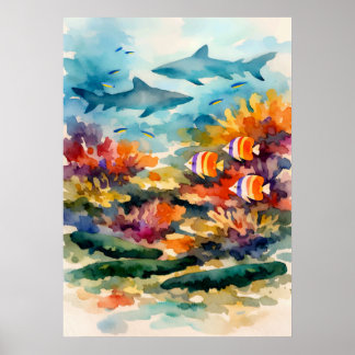 Koraalrifsymbiose Watercolor Kunst Poster
