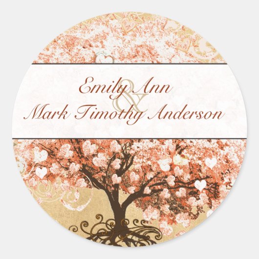 Koraalril Heart Leaf Tree Weddenschap Ronde Sticker (Voorkant)