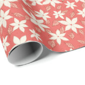 Koraalrode bloemengiftverpakking cadeaupapier (Rol Hoek)