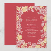 Koraalrode Elegante Lente Bruiloft Kaart (Voorkant / Achterkant)