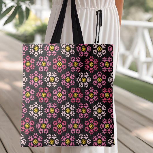 Koraalrode en Roze Pootafdruk Tote Tas