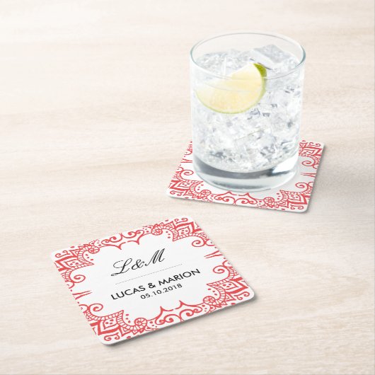 Koraalrode Floral wervelkolom Deco Art Weddenschap Kartonnen Onderzetters (Insitu)