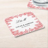 Koraalrode Floral wervelkolom Deco Art Weddenschap Kartonnen Onderzetters (Schuin)