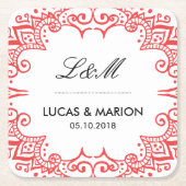 Koraalrode Floral wervelkolom Deco Art Weddenschap Kartonnen Onderzetters (Voorkant)