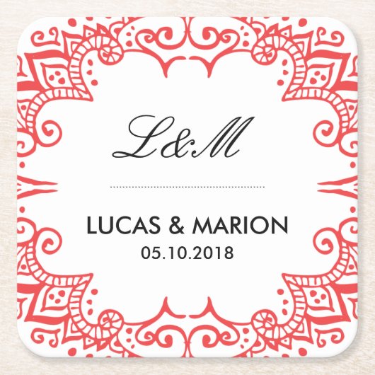 Koraalrode Floral wervelkolom Deco Art Weddenschap Kartonnen Onderzetters (Voorkant)