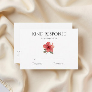 Koraalrode Hibiscus QR-code Tropische Moderne Brui RSVP Kaartje