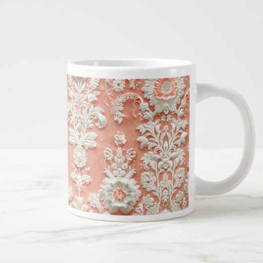 Koraalrode kant-effect jumbo keramische mok (Rechts)