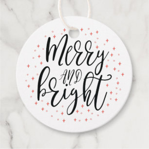 Koraalrode Kerstcadeautag 'Merry & Bright' Bedankjes Labels