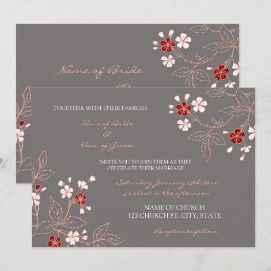 Koraalrode koraal - Floral Weddenschap Kaart (Voorkant / Achterkant)