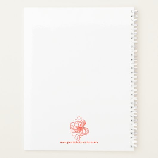 Koraalrode octopus op witte achtergrond planner (Achterkant)