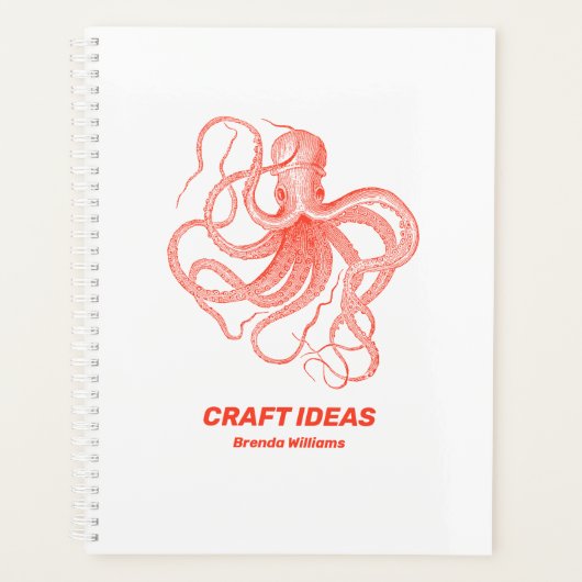Koraalrode octopus op witte achtergrond planner (Voorkant)