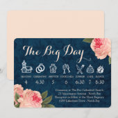 Koraalrode Pioenrozen en Marine Trouw Tijdlijn Programmakaart (Voorkant / Achterkant)