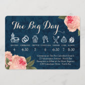 Koraalrode Pioenrozen en Marinebruiloft Tijdlijn Programmakaart (Voorkant)