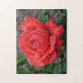 Koraalrode Roos Bloem Kunst Bloemig Puzzel (Verticaal)