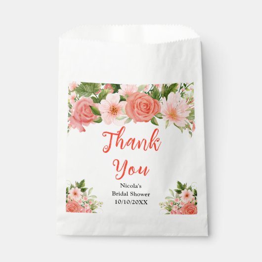 Koraalrode Rozen Bruidsdouche Bedankt Bedankzakje (Voorkant)