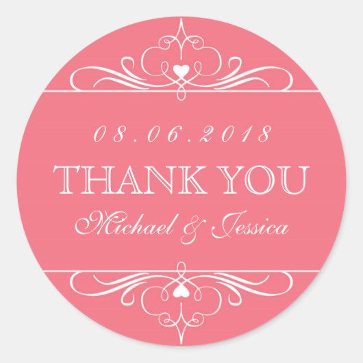 Koraalrode wervelkolom Ornament bruiloft Sticker (Voorkant)