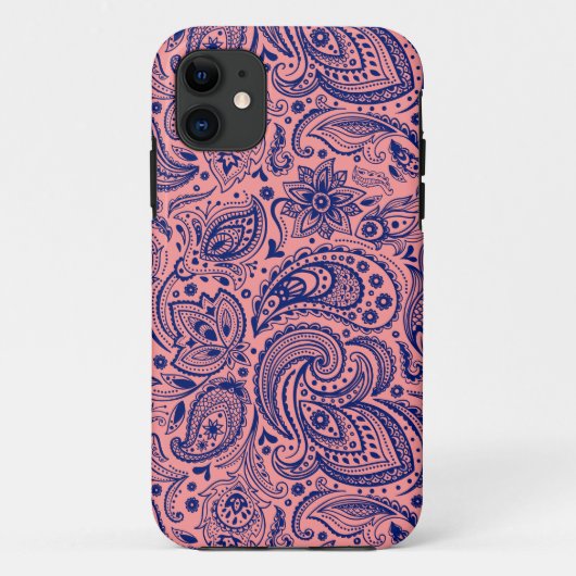 Koraalrood & blauw  bloemmotief Paisley Case-Mate iPhone Case (Achterkant)