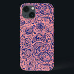 Koraalrood & blauw  bloemmotief Paisley iPhone 13 Hoesje<br><div class="desc">Elegant  bloemig paisley kantpatroon in marineblauw en koraalrood. Blauwe paisley heeft een transparante achtergrond. Koraal-rode kleur in deze steekproef kan verandering in om het even welke kleur zijn u met marine blu paisley houdt van.</div>