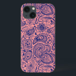 Koraalrood & blauw  bloemmotief Paisley iPhone 13 Hoesje<br><div class="desc">Elegant  bloemig paisley kantpatroon in marineblauw en koraalrood. Blauwe paisley heeft een transparante achtergrond. Koraal-rode kleur in deze steekproef kan verandering in om het even welke kleur zijn u met marine blu paisley houdt van.</div>