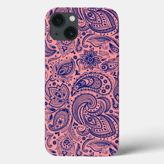 Koraalrood & blauw  bloemmotief Paisley Case-Mate iPhone Case (Achterkant)